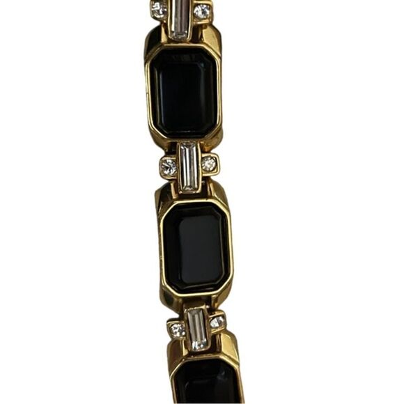 Trifari Vintage Link Crystal Black Cabochon Statement Bracelet - Picture 13 of 15